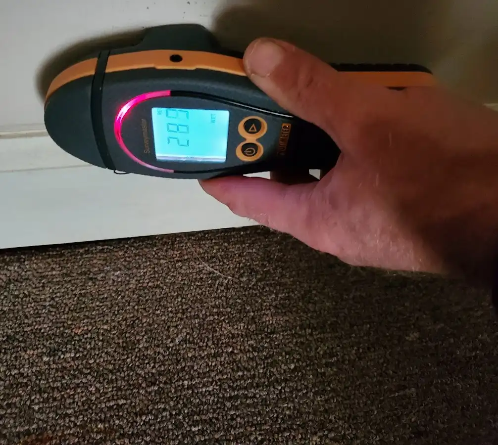 Moisture detection at baseboard during Burst Pipe Cleanup in Waynesville